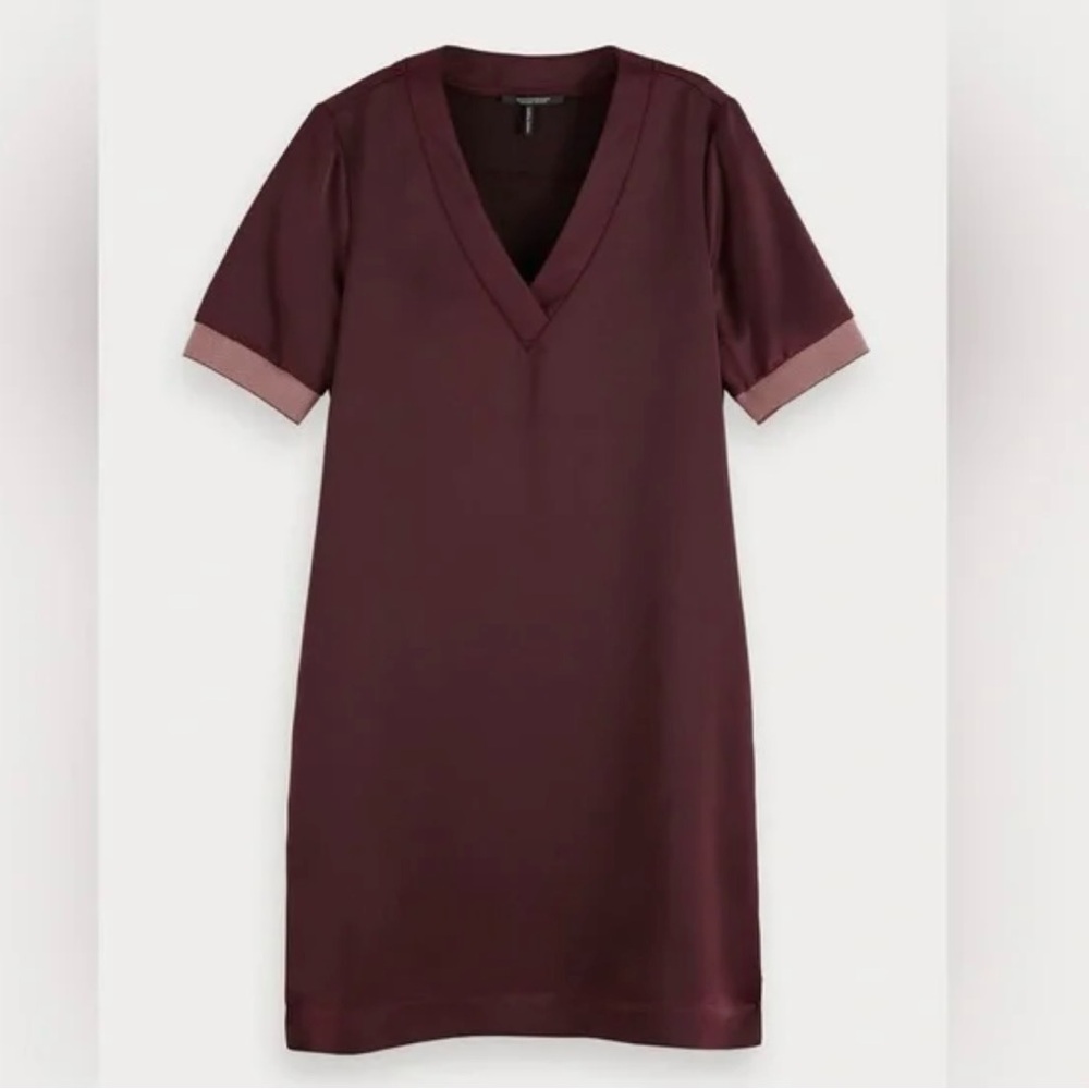 Elegant Burgundy V-Neck Dress
